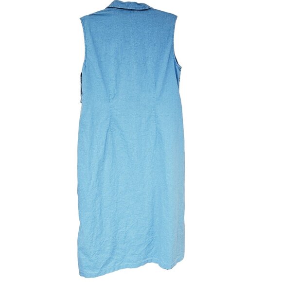 Lancaster Clothing Blue Sleeveless Embroidered Button Down Dress PXL Linen Rayon - Picture 2 of 9